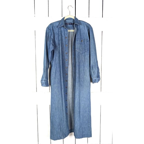 Vintage Ralph Lauren blue jean denim fitted long cardigan dress jacket - Picture 2 of 7